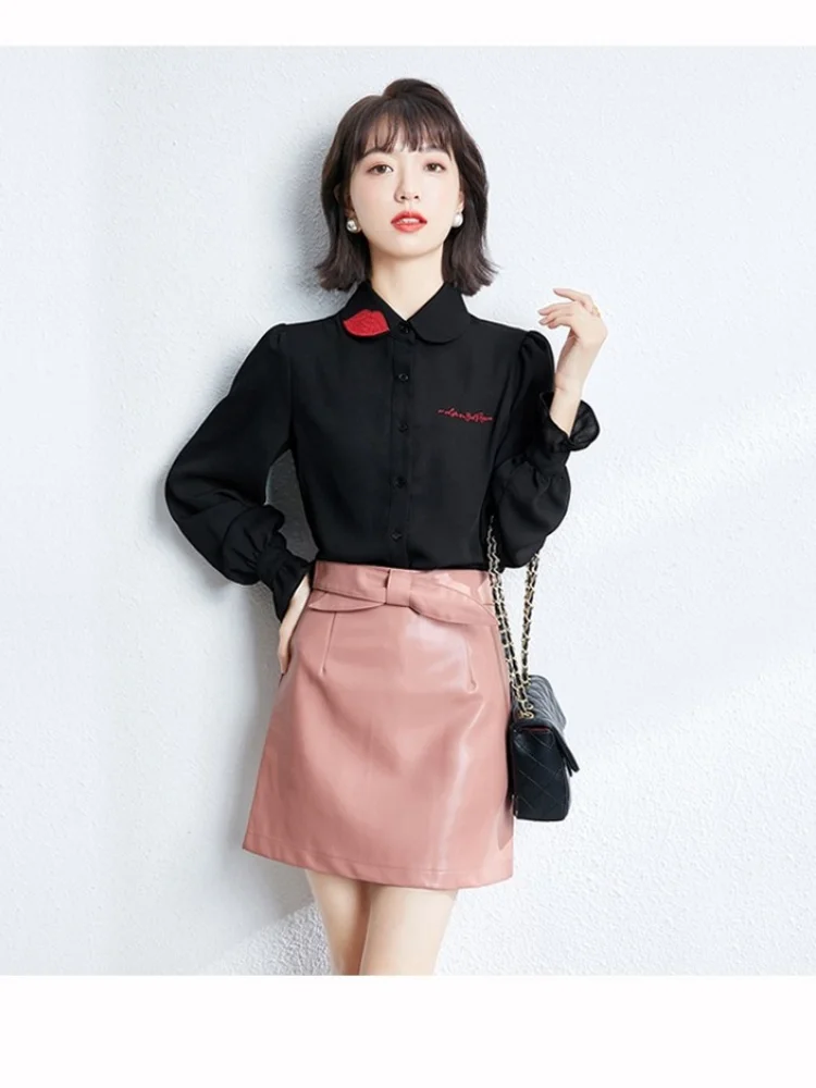 

Chiffon Slim Women's Blouses Long Sleeve Fashion Top Embroidery Spring/autumn Shirt New Casual Blouse Houthion