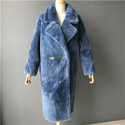 Long Navy MAOMAOFUR натуральная шерсть Teddy Bear пальто Женская Зимняя мода натуральном овечьем меху Меховая куртка женские теплые ботфорты Костюмы; шерстяная Верхняя одежда для детей - Цвет: Long Navy
