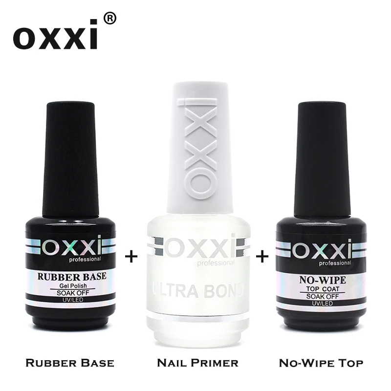 Набор гель лаков OXXI для ногтей праймер УФ лампы Перманентный каучуковый база и