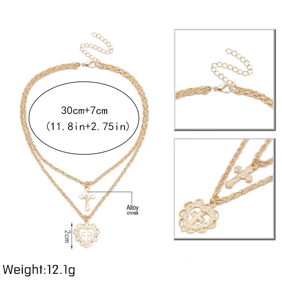 Ingemark Sweet Cross Jesus Pendant Choker Necklace Accessories Charm Love Heart Crucifix Clavicle Chain Women Christian Jewelry