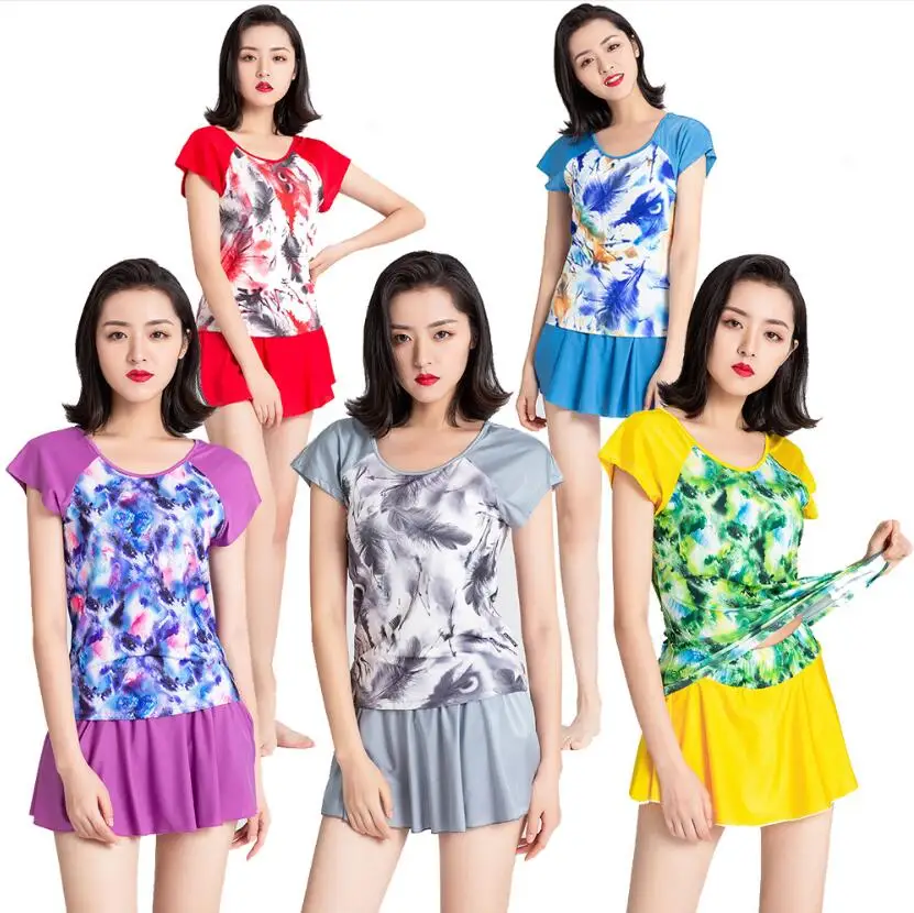 Раздельные цветочные бикини 2019 купальник с коротким рукавом и юбкой скромные