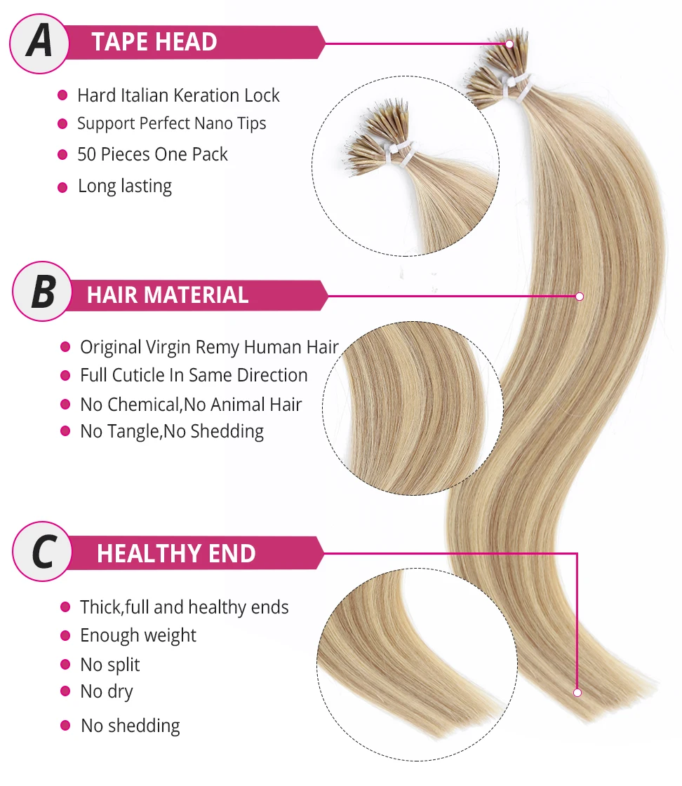 Lucybeauty 1"-22"# P18-613 1 г/шт. Remy нано-наращивание волос микро кольцо нано бусина волос