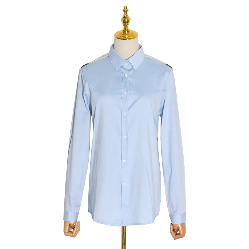 

Hong Kong retro printed shirt women's new Hong Kong flavor design feeling niche blue Joker long sleeve jacket