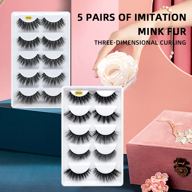 

YXC Wholesale Natuarl Long Mink Lashes 5PAIRS Cruelty Free Eyelashes Handmade Dramatic Lashes Pestañas Postizas with Lash Tools