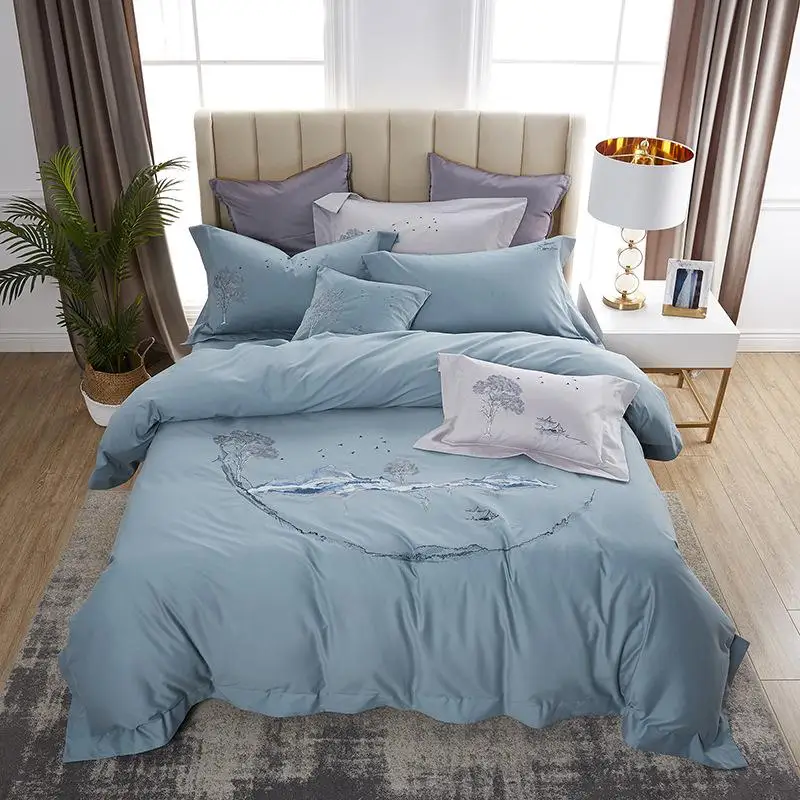 100 хлопок постельное белье Роскошные шелковые королева пододеяльник покрывала и
