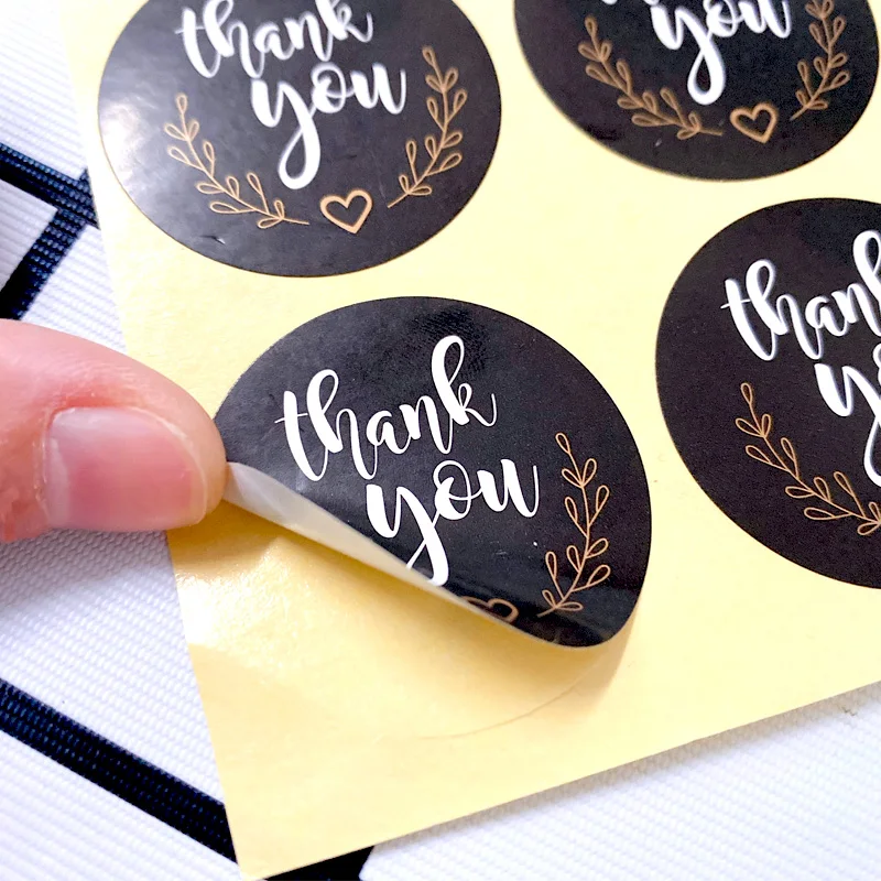 

120pcs/lot Cute Black Round White "Thank you "Kraft Paper Seal Sticker packaging label Supplies