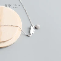 s925 sterling silver cat playing ball necklace for female clavicle chain ins simple wild temperament for girl birthday gifts