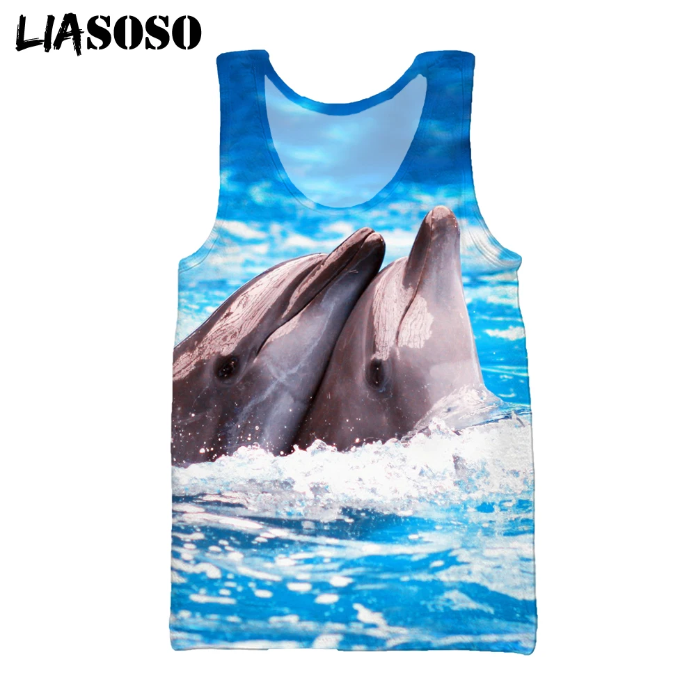

LIASOSO Dolphins Casual Men's Gym Tank Top Military Bodybuilding Sleeveless Men's Vest Clothing Sport Ocean Tops