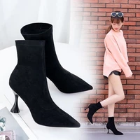 new fashion women ankle boots pointed toe high heel pumps stiletto soft suede slip on short boot purple black red cozy botas