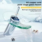 Латунный Смеситель для раковины на платформе, креативный из нержавеющей стали водопад с одной ручкой из холодного и горячего стекла для ванной комнаты