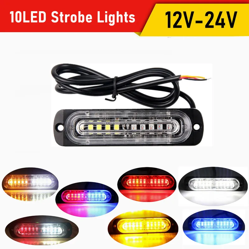 

White/Amber LED Strobe Bar 10LED Stroboscope 12v Side Lights 24v LED Truck Strobe Lights Emergency Lights Orange Flashing Light