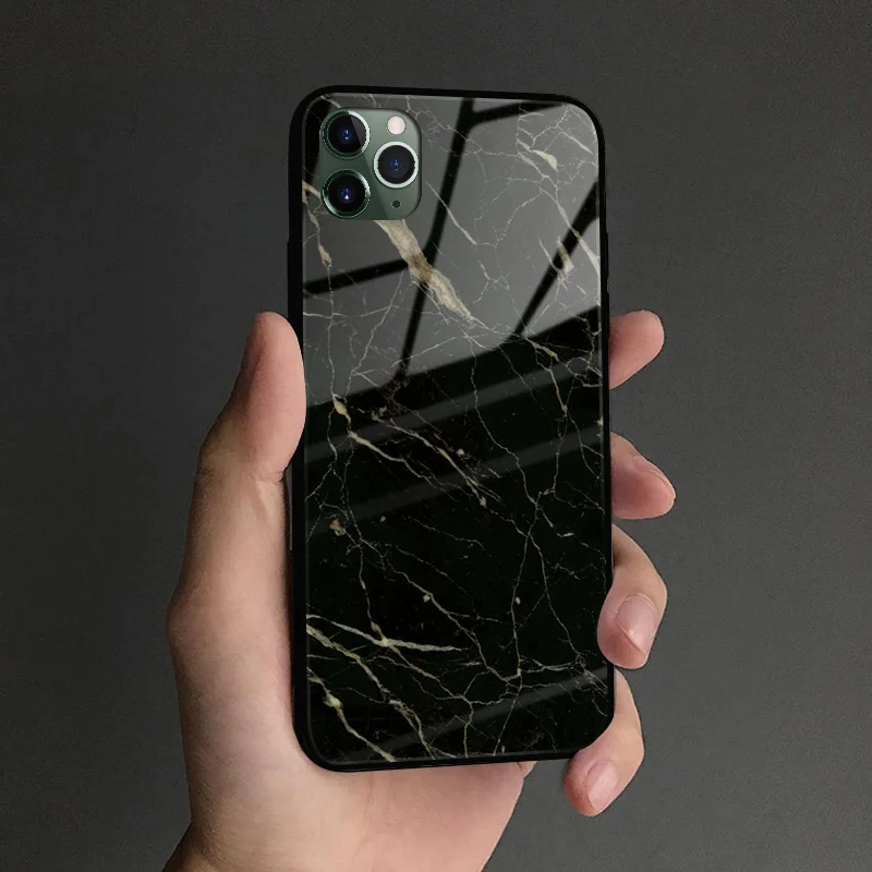 Натуральный керамический гранит мрамор coque закаленное стекло Мягкий силиконовый чехол для телефона оболочка для iPhone 6 6s 7 8 Plus X XR XS 11 Pro MAX - Цвет: TGLASS 19