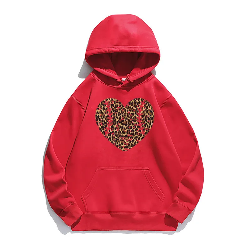 

Women Hoodie Leopard Heart Printed Hoodies Women Fleece Long Sleeve Loose Sweatshirt with Hat Girls Pullovers Winter