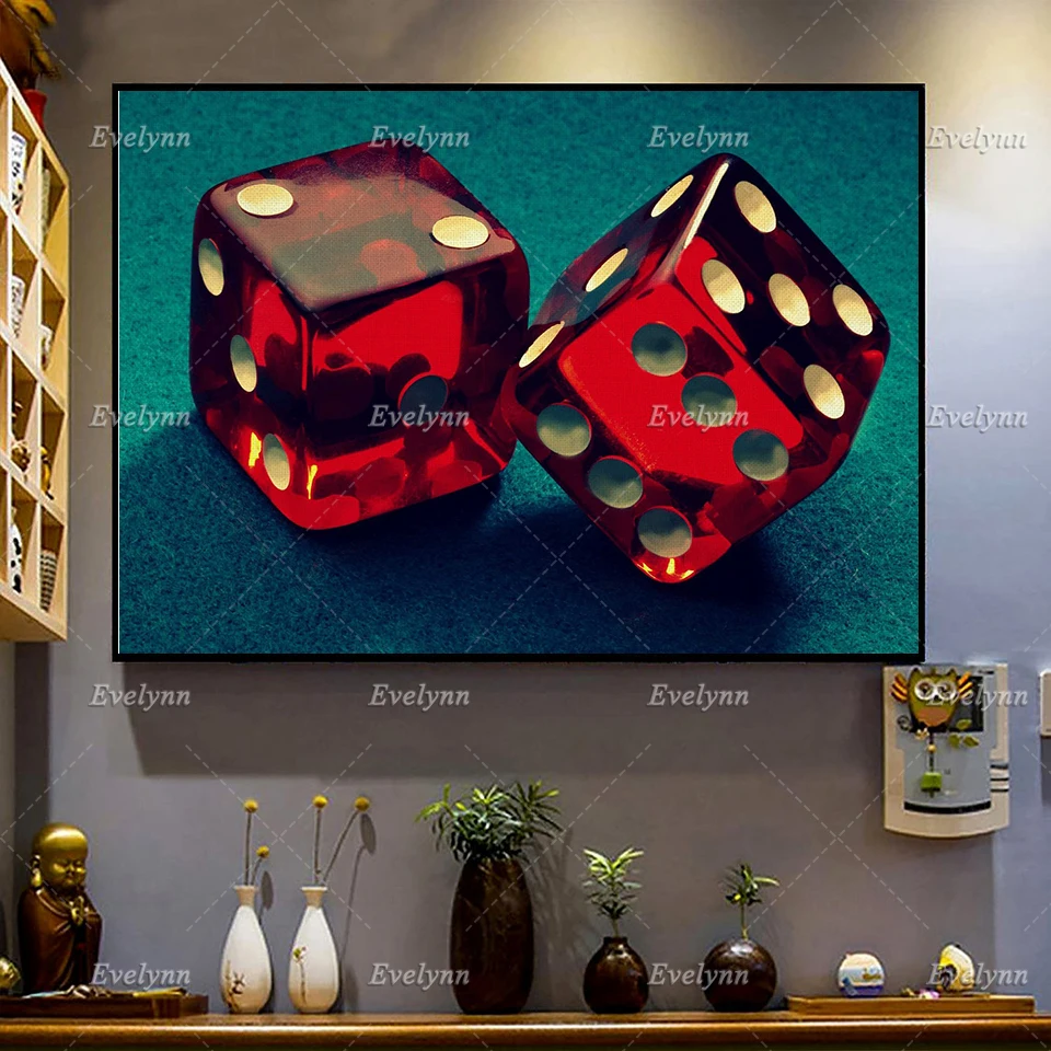

Game Room Wall Art Canvas - Red Dice Game Art Canvas Poster/Home Decor Canvas Wall Art Prints Living Room Decoration Unique Gift