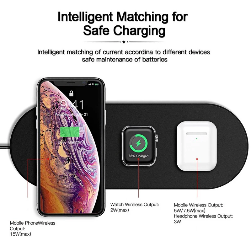 

3 in 1 Wireless Charger 20W Fast Charging Pad for Apple Watch iWatch 6 5 4 3 Earphone For iPhone 12 Mini Pro Max 11 XS XR X 8