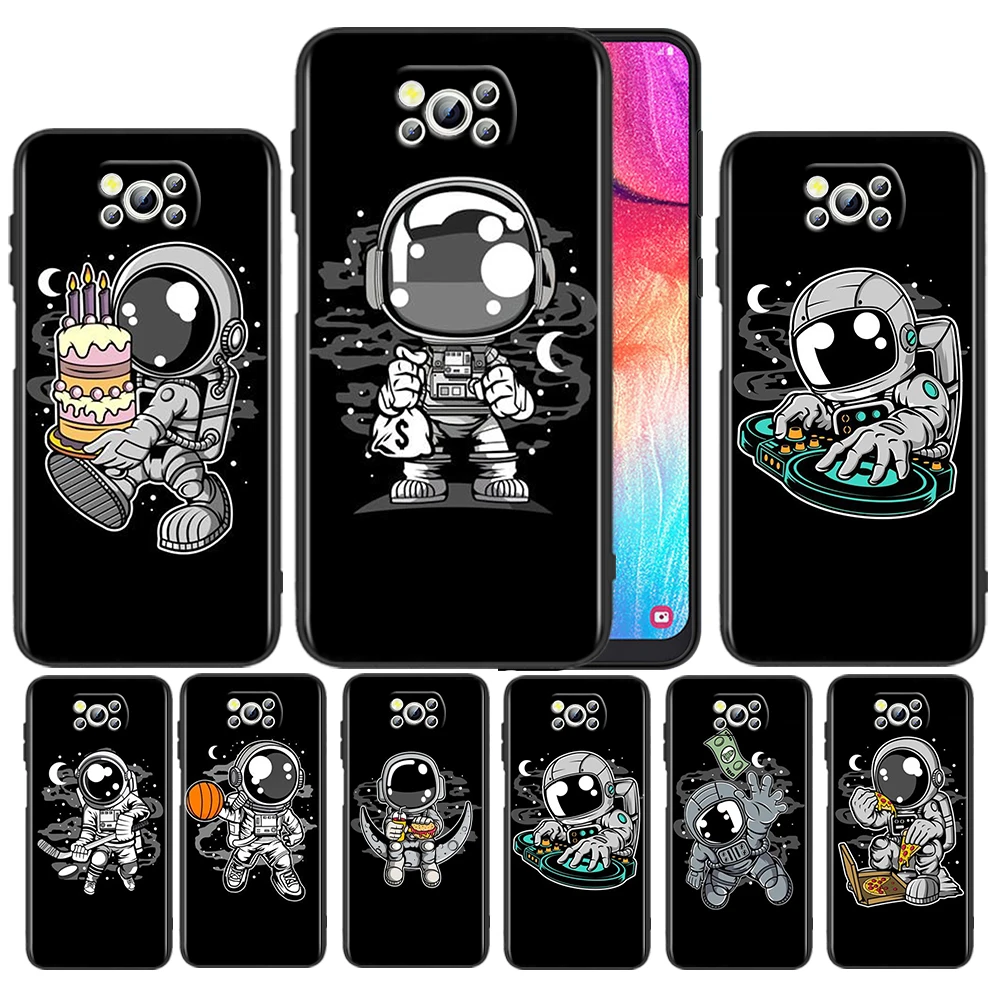 

Funny Astronaut Cartoon Cute For Xiaomi Poco Civi X3 F3 GT M3 C3 M2 F2 F1 X2 Pro 6X 5X A2 MIX3 Silicone Black Phone Case Cover