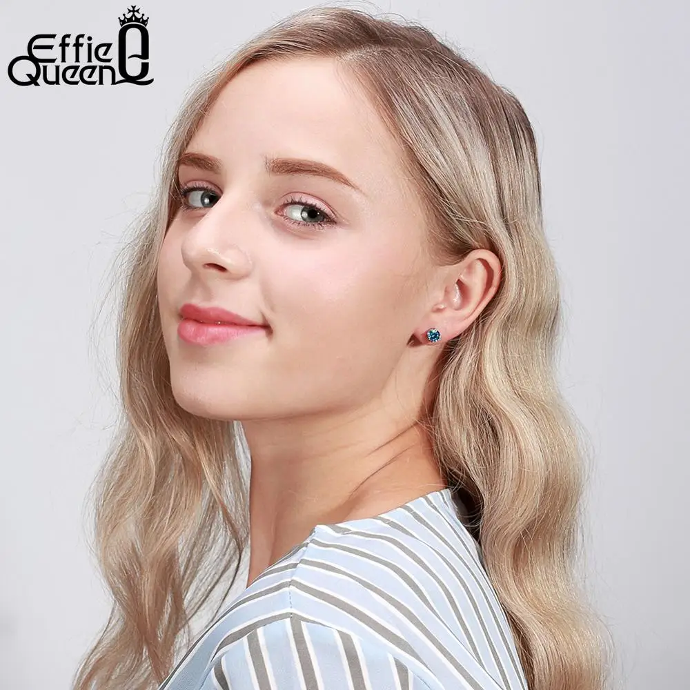 Effie Queen милые 925 пробы серебряные серьги-гвоздики с синими камнями женский