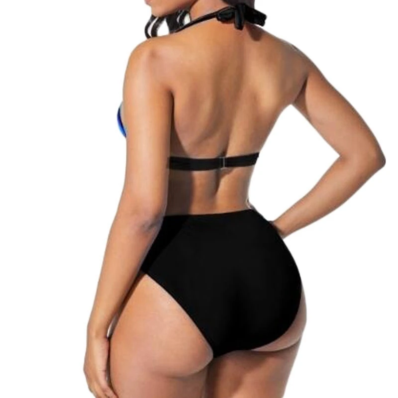 

S-5XL Plus Size Neon Striped Bikini Set Push Up Women High Waist Halter Beach Swimwear Retro Bowknot Bathing Suit Swimming Suit