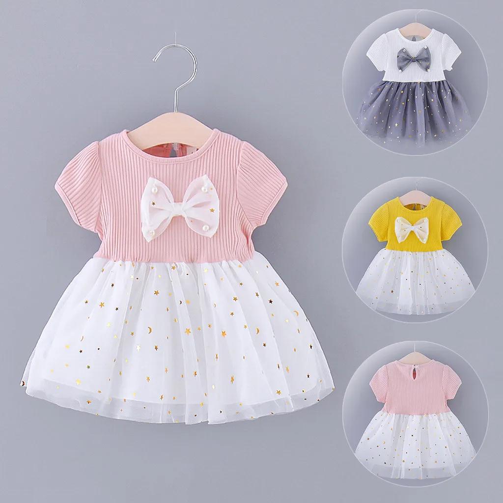 Летнее простое платье для девочек маленькое Новое корейское Сетчатое принцессы