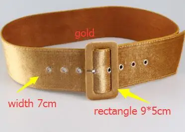 gold yellowrectangle Корейская мода леди элегантный плюс ультра широкий плюшевый вельвет с пряжкой ремень высокое качество Вечерние Роскошные поясные ремни зеленый синий золотой сексуальный - Цвет: gold yellowrectangle