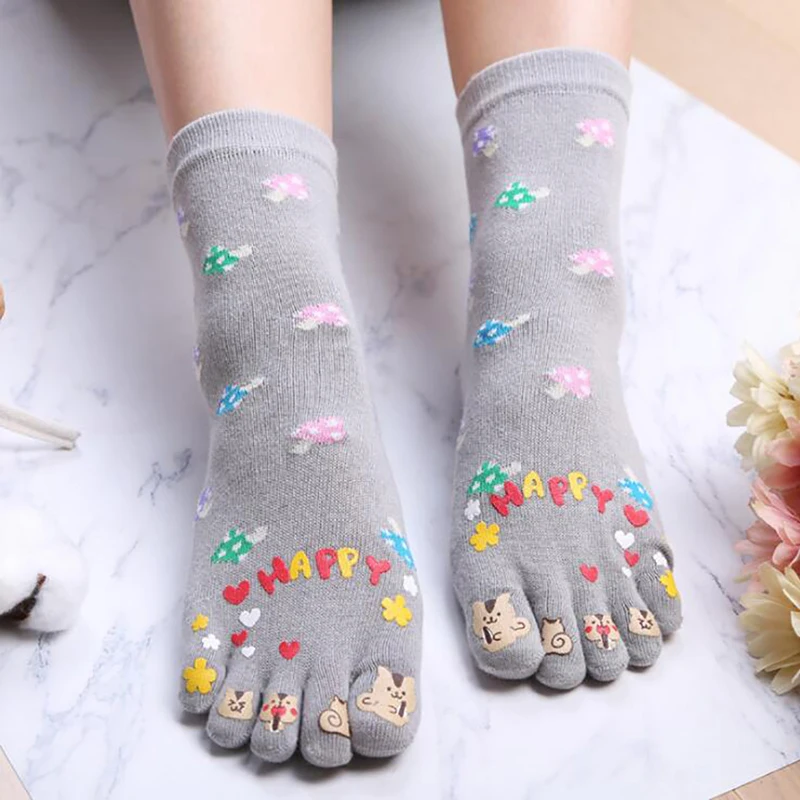 Носки до щиколотки с пятью пальцами женские красочные милые носки разрезом для