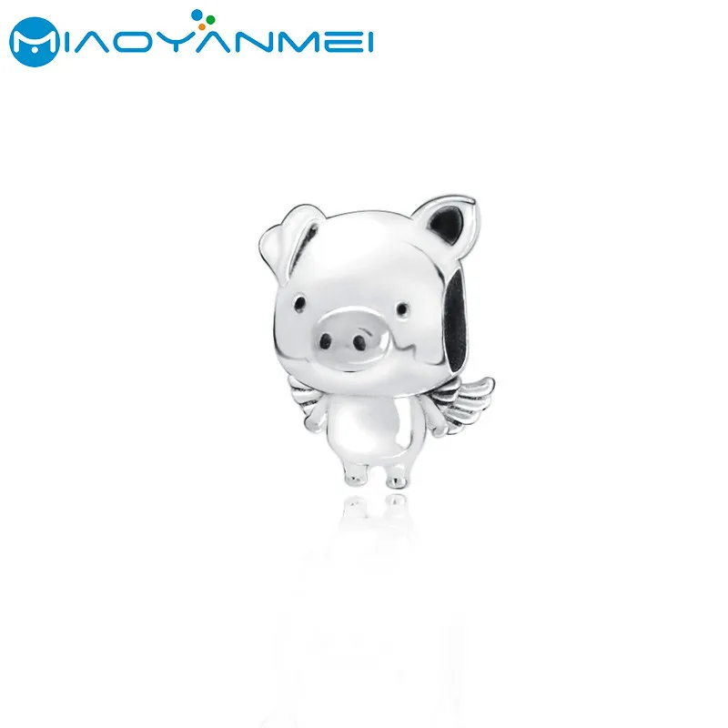 Серебряные бусины 925 пробы Летающие Свиньи очаровательный подрходит к