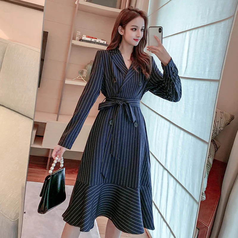 Весеннее женское платье в полоску элегантный офисный костюм для леди женские