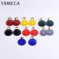 yamega big round hollow natural wooden earrings yellow statement colorful gold drop earrings for women lady girls jewelry gift