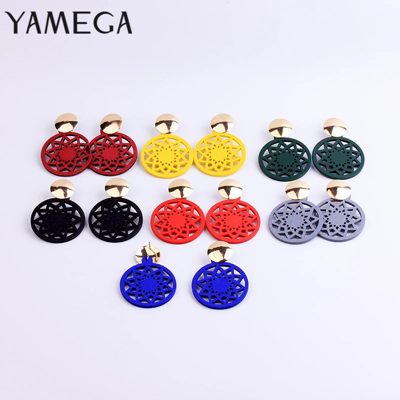 Большие круглые полые серьги YAMEGA из натурального дерева желтые яркие золотые