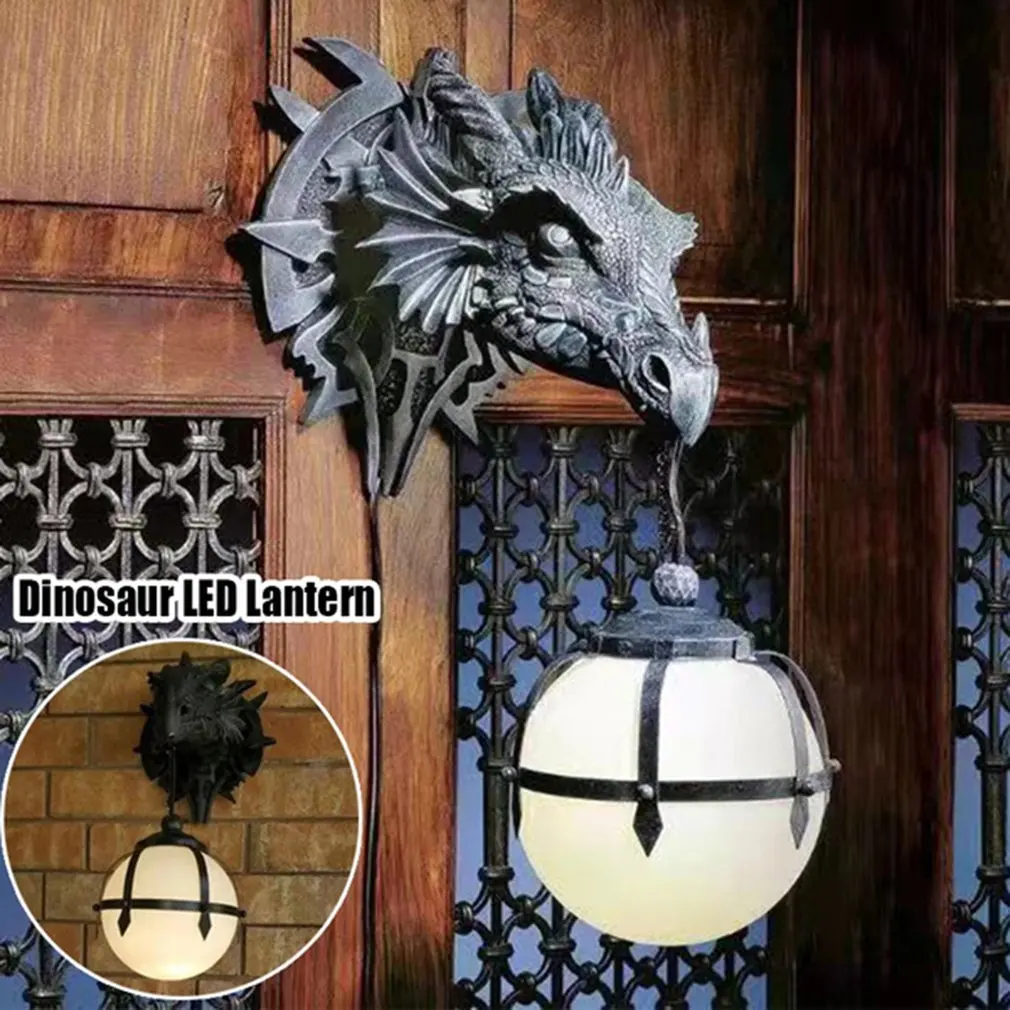 LED Dinosaur Hanging Lamp Lantern Industrial Style Resin Dragon Head Crafts Dragon Pendent Lamp Halloween Decoration