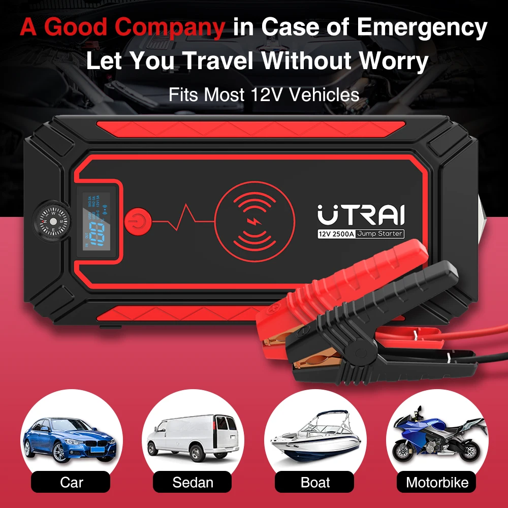 utrai car jump starter 24000mah 2500a battery booster starting device wireless power bank vehicle motorcycle battery starter free global shipping