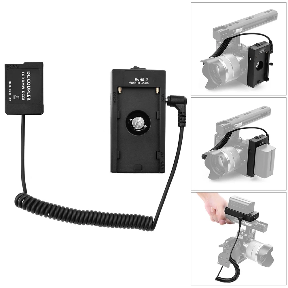 

NP-F970 F750 Battery Plate Holder Adapter + DMW-DCC12/8 Dummy Battery Coupler for Cameras