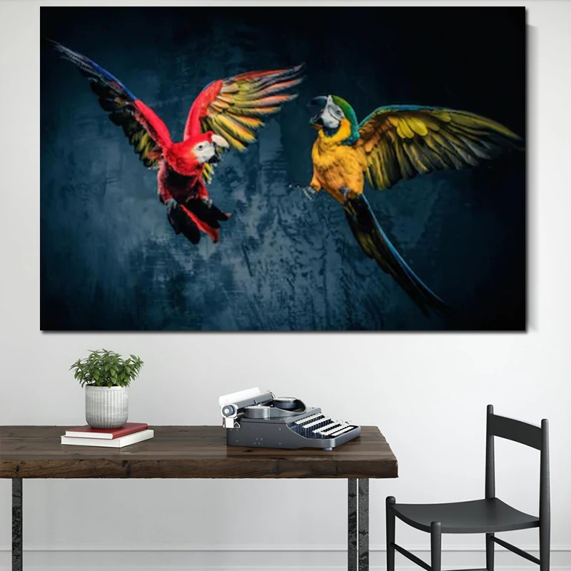 RELIABLI художественные картины на холсте постеры с животными Parrots Fighting настенные