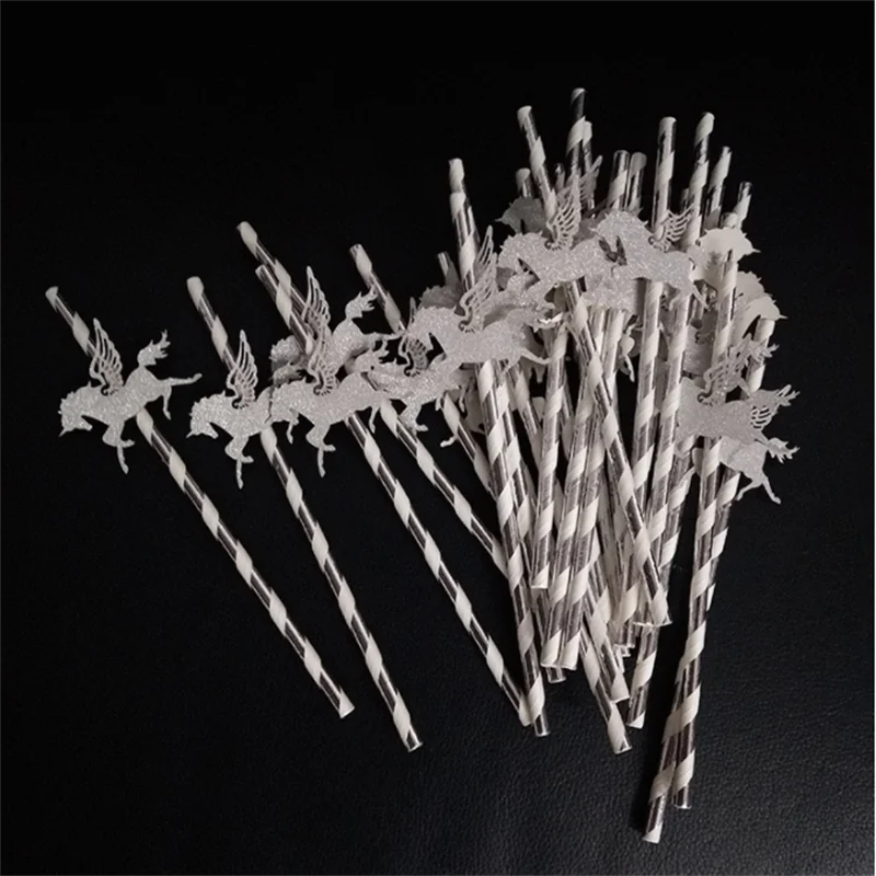 

25pc Creative Dessert Table Dress Up Straws Unicorn Party Golden Silver Disposable Party Straws Christmas Home Accessories.75z