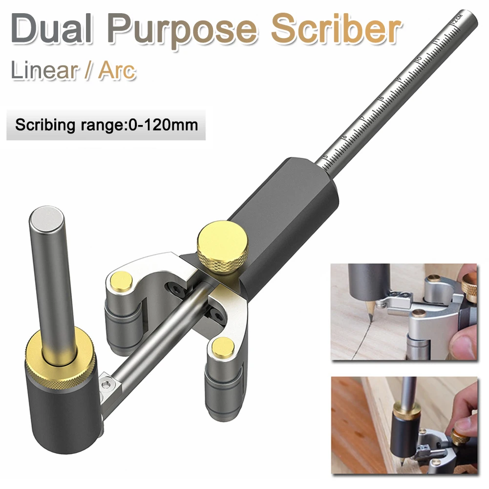 

Wood Scribe Tool 0-120mm Wheel Marking Gauge Adjustable Linear Arc Scriber Woodworking Tool Sliding Marking Tool With Pencil