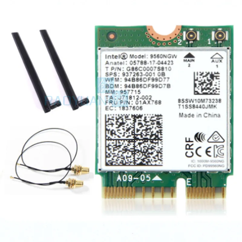 9560NGW AntennaCable Беспроводной AC 9560 для Intel 9560NGW 802.11ac NGFF ключ E 2,4G/5G 2x2 WiFi карта Bluetooth 5,0 FRU 01AX768 Бесплатный wifi декодер usb - Цвет: 9560NGW AntennaCable