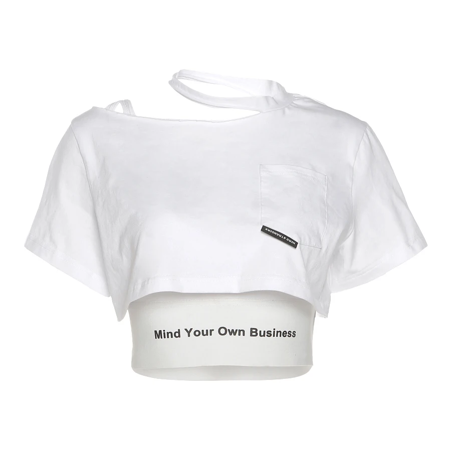 

Sylcue Summer new hip-hop wind 2two wear vest T shirt hanging neck and backless T shirt Casual stretch sexy navel-baring outfit