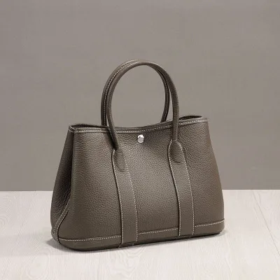 36CM Dark grey Lychee partten, Высококачественная сумка из натуральной кожи, модная большая сумка через плечо и через плечо, вечерние сумки для сада, сумки для покупок - Цвет: 36CM Dark grey