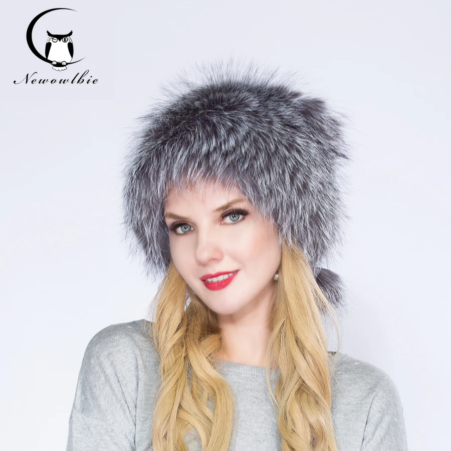 Real  Fox Fur  Hat Women Hats  Silver Color Fashion Design Latest Winter Nature Fur Hats  Natural color fox  fur hat