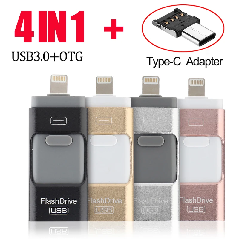 

4 in 1 OTG USB Flash Drive Type-C Pen Drive for iPhone /Android/Tablet PC Pendrive 128GB 32G 64GB 256GB USB Stick Flash Disk 3.0