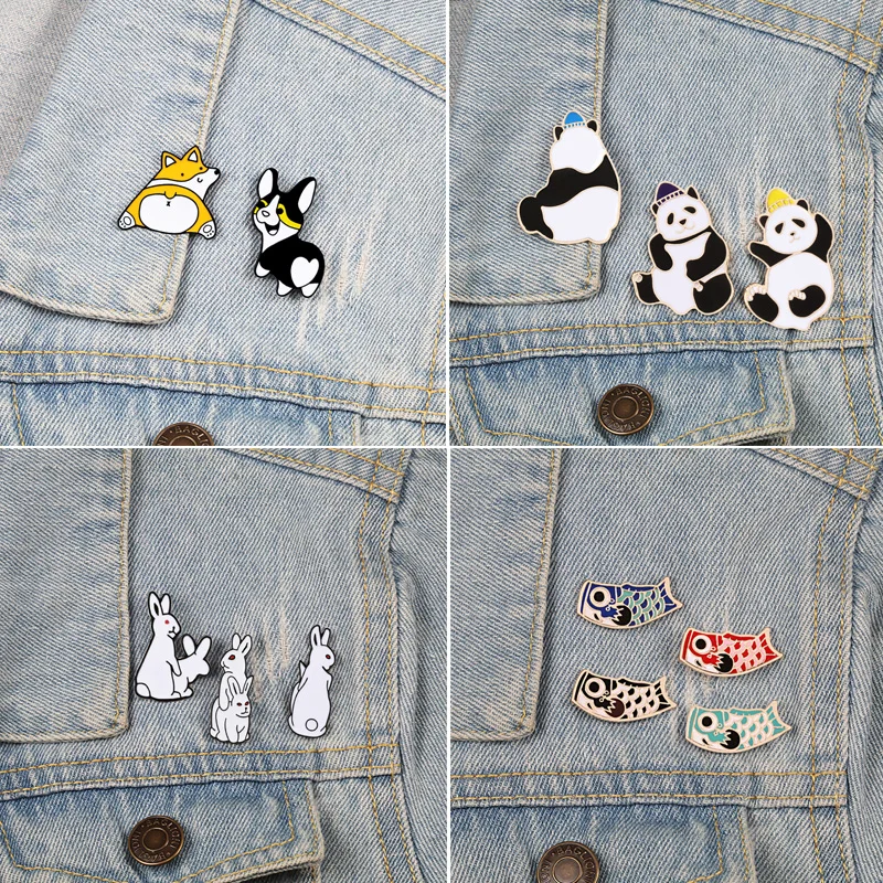 2 ~ 4 шт./компл. эмалированная булавка в виде животного корги панды кролика рыбы