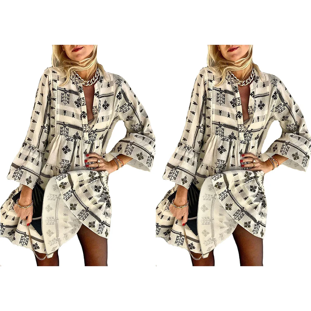 

Женское платье с геометрическим принтом, летние праздничные повседневные платья, винтажные ажурные платья с длинным расширяющимся книзу р...