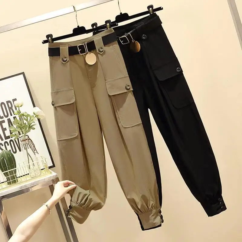 

Women's Spring Autumn Style Cargo Pants Women's Jogger Pants Pockets With Sashes Casual Solid Color Loose Trousers KK0273