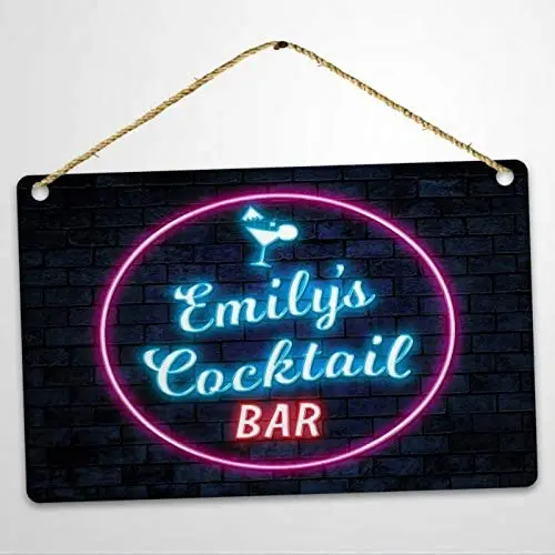 

Personalised Cocktail Bar Name Neon Glow Cave Custom Aluminum Metal Sign