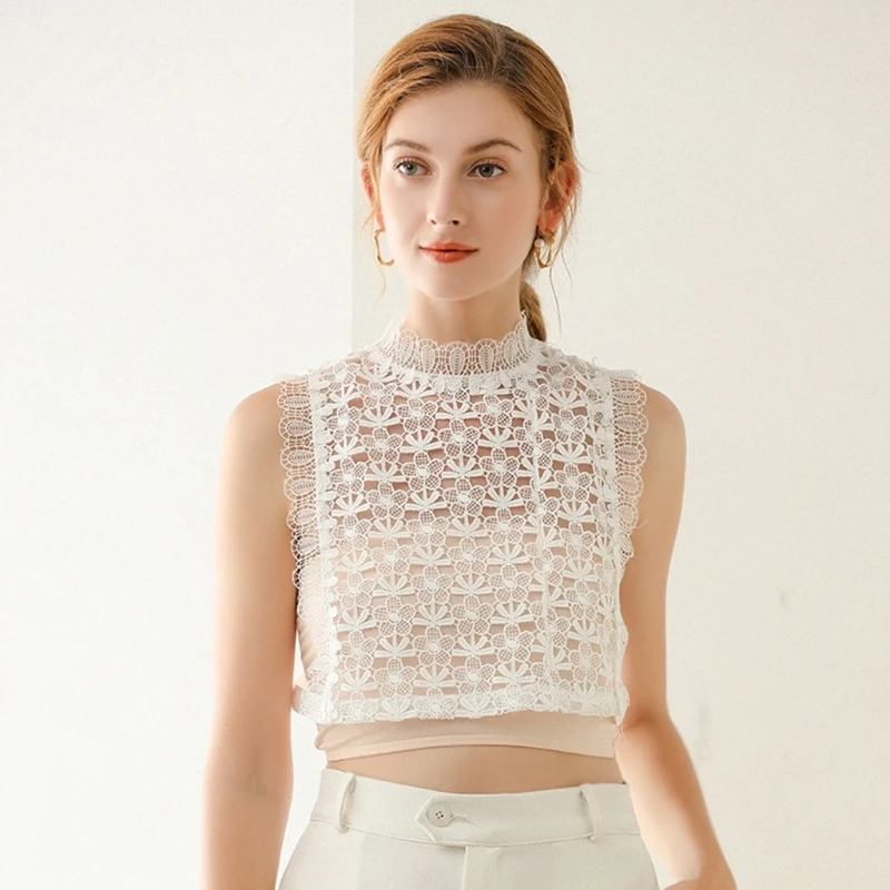 

Для женщин сладкие гофрированные воротник-стойка шеи ложные воротник со впечатанным цветочным принтом кружевные снимающиеся пуловер руба...