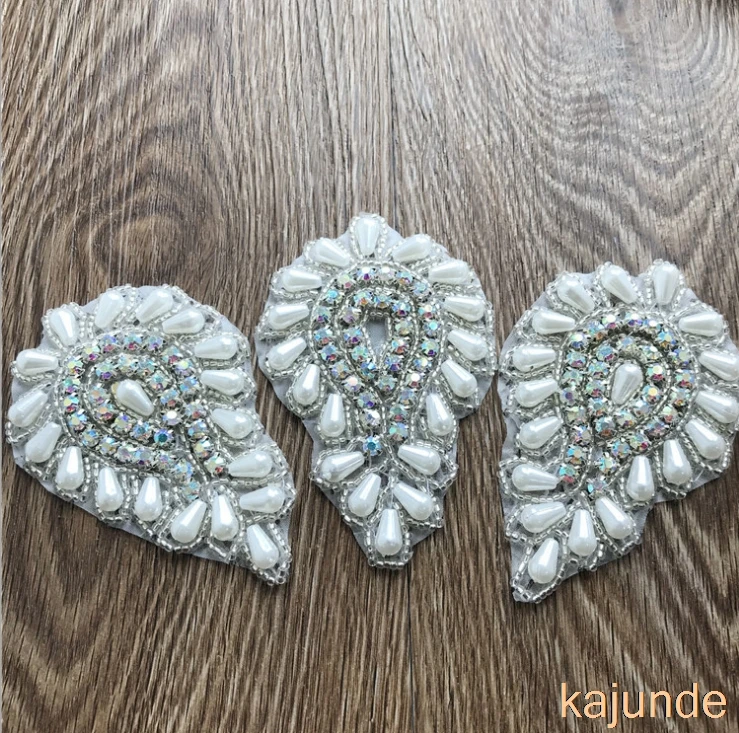 Нежный ручной шитья горный хрусталь аппликация бисером свадебные створки пояса