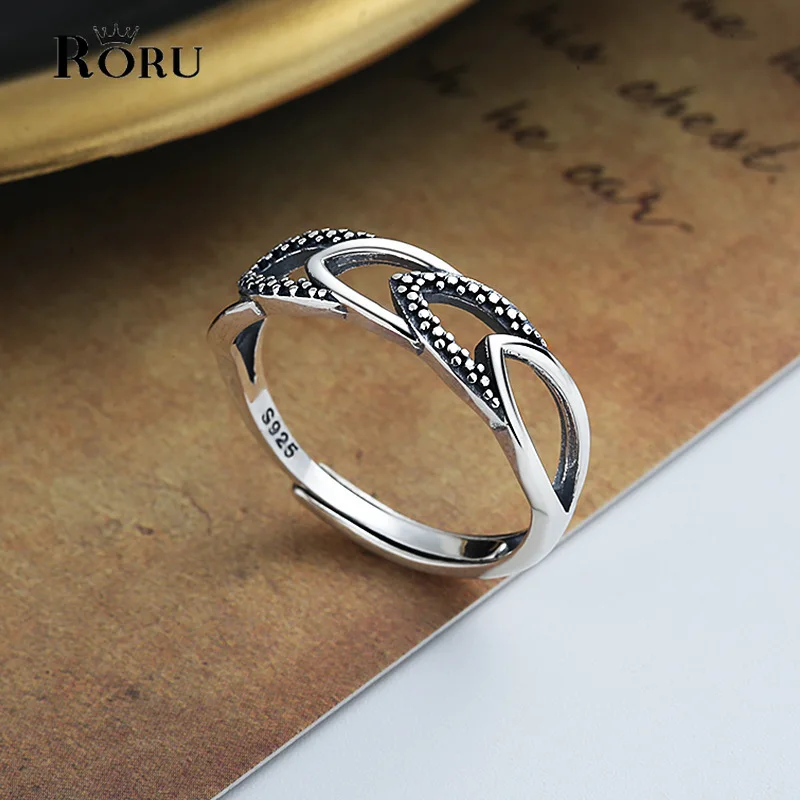 

S925 Sterling Silver Adjustable Fashion Geometric Hollow Ring INS Trendy Korean Punk Style Finger Ring for Women Party Jewelry