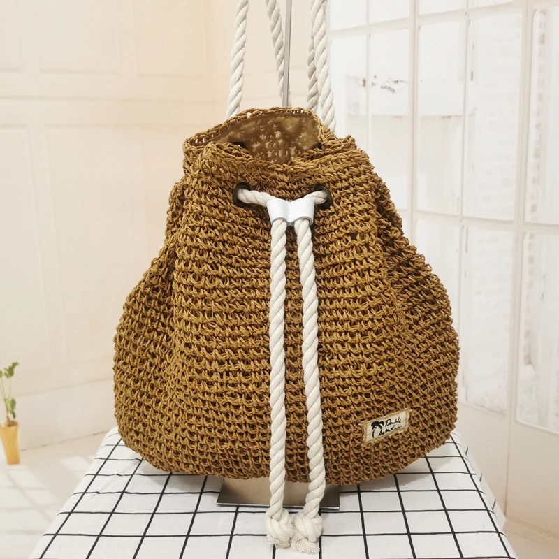 Соломенный пляжный рюкзак на шнурке для женщин модные летние дамские сумочки