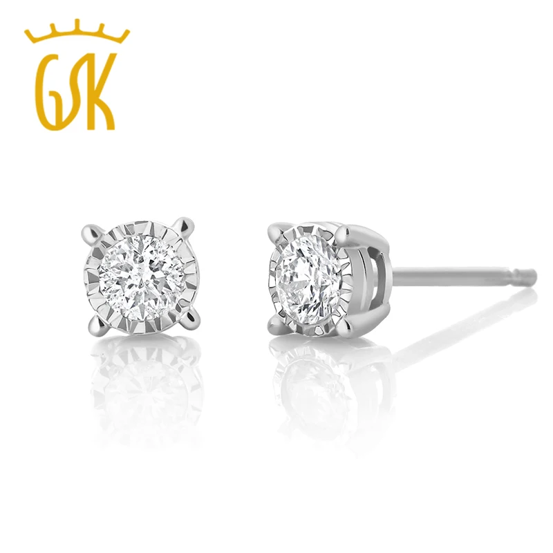 GemStoneKing IGI Сертифицированный натуральный бриллиант-ювелирное изделие 0,20 cttw Иллюзия набор круглый бриллиант 10 к белое золото серьги-гвоздики для женщин