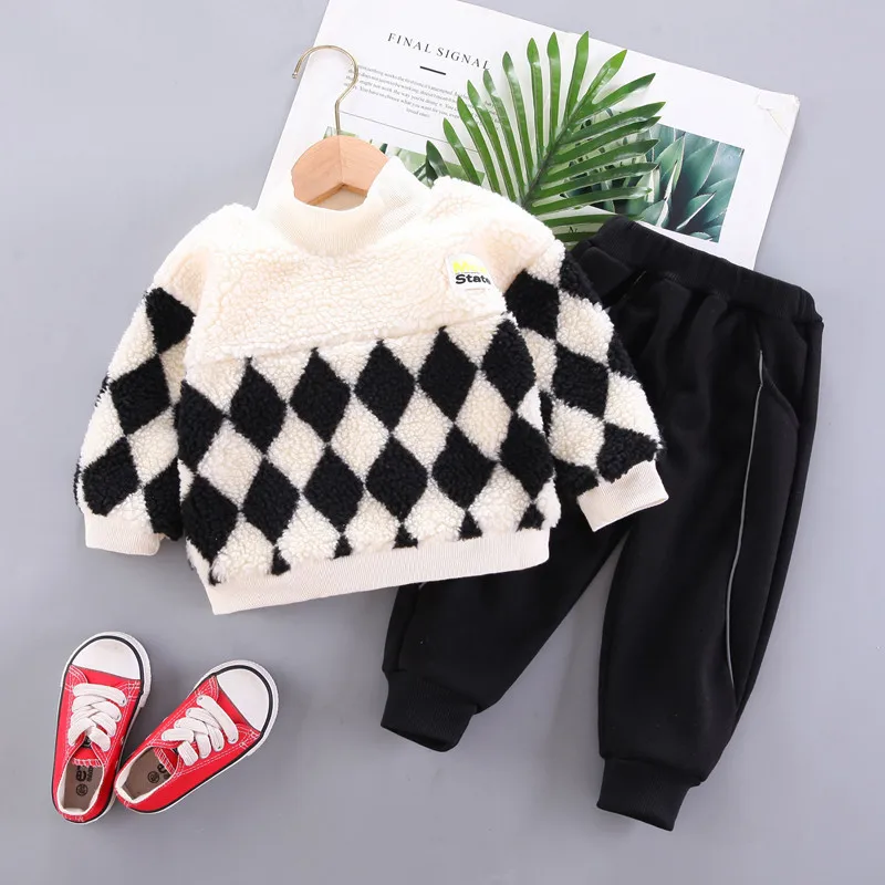 Акция вельветовый комплект одежды для маленьких мальчиков осенне-зимняя теплая